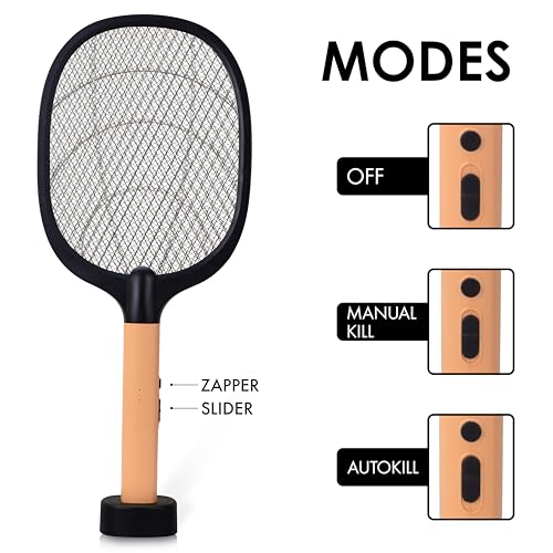 WEIRD WOLF 2 in 1 UV Light Mosquito Bat Racket Electric Fly Swatter with Base Stand, Lithium Battery, USB Type-C Charging, Warranty, Peach/Black (Image - 5)
