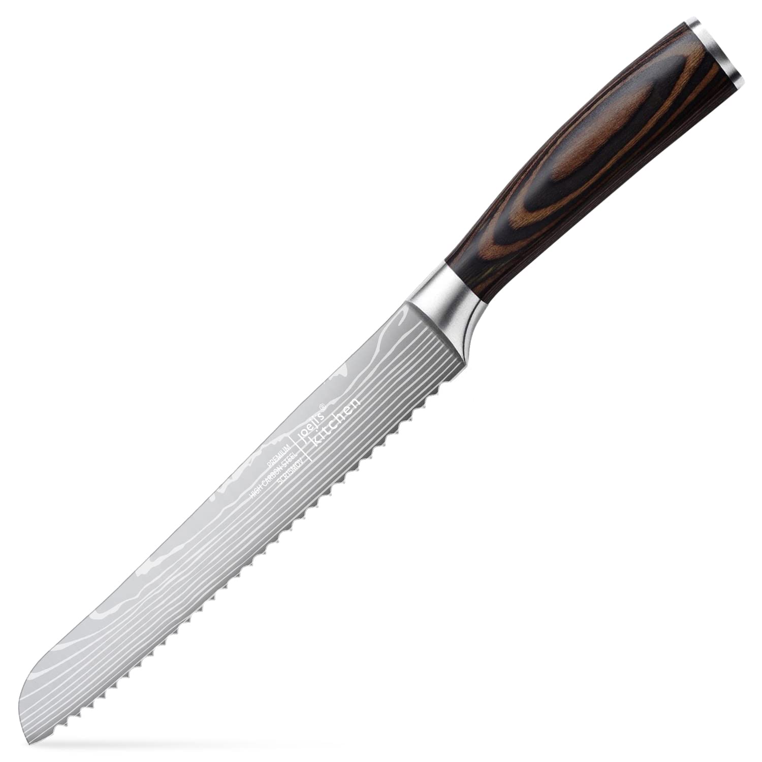 Joeji's Kitchen Stainless Steel (Blade), Wood (Handle) Joeji's Bread Knife With Pakkawood Handle, High Carbon Stainless Steel Highly Versatile Professional Pastry & Baguette Knife, Razor-Sharp Serrated Knife