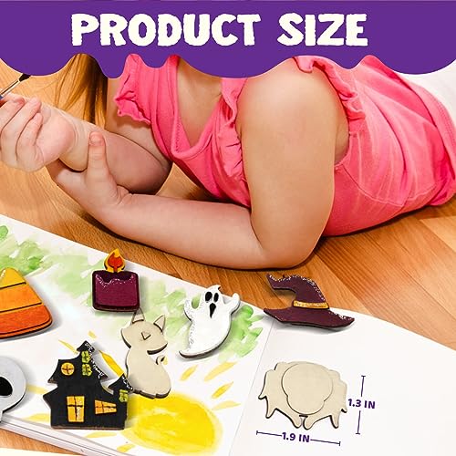 Image of JOYIN 12 Pcs Halloween Wood Craft Kit, Wooden Magnet Creativity Arts Painting Kit, DIY Halloween Painting Craft for Kids Party Supplies, Toddler Party Favors Family School Activities