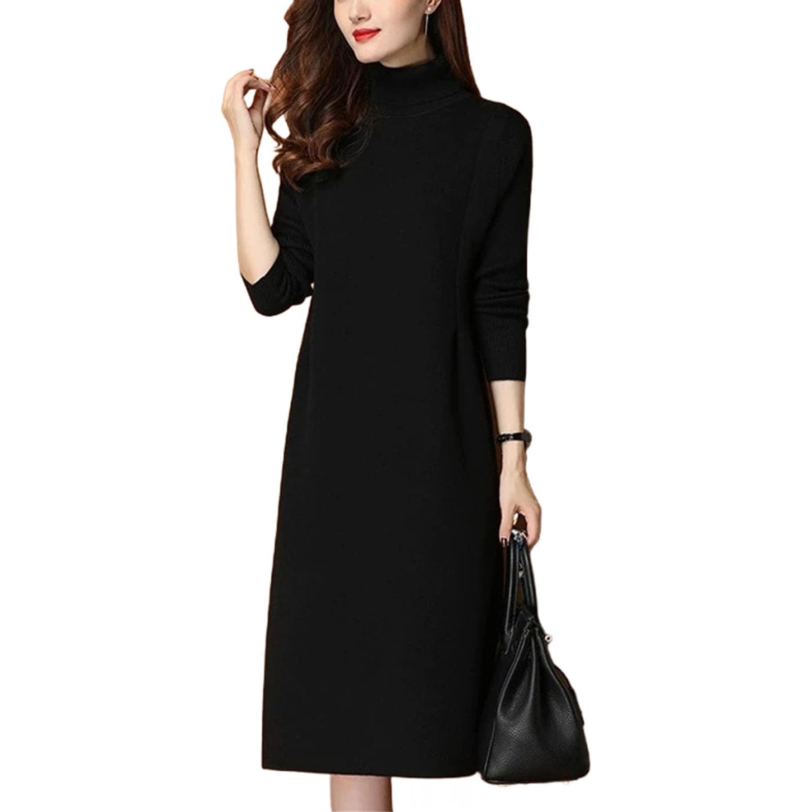 Pure Pullover Sweater Dress for Ladies Fashion Turtleneck Mid Long Bottom Quality Garment
