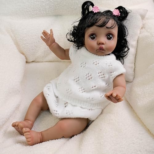 Muñeca Realista Reborn Baby Girl 40 cm Silicone Negra miniatura 3
