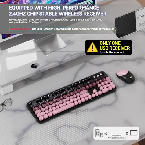 Image of Wireless Keyboard and Mouse Combo, Cute Colorful Keyboard and Mouse, Full-Size Retro Typewriter Keyboard with 2.4GHz Plug & Play, for Windows 11 /10 /7, Laptop, PC -BlackBerry