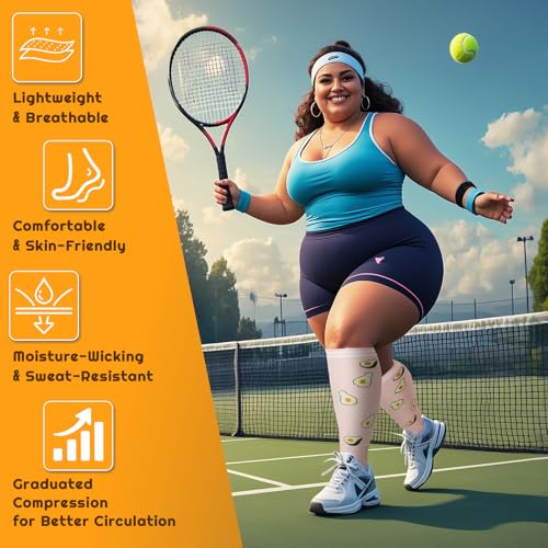 Image of Plus Size Compression Socks for Women & Men 4 Pairs, Wide Calf Extra Large 20-30 mmHg Knee High Support Socks for Travel, Running, Nurse