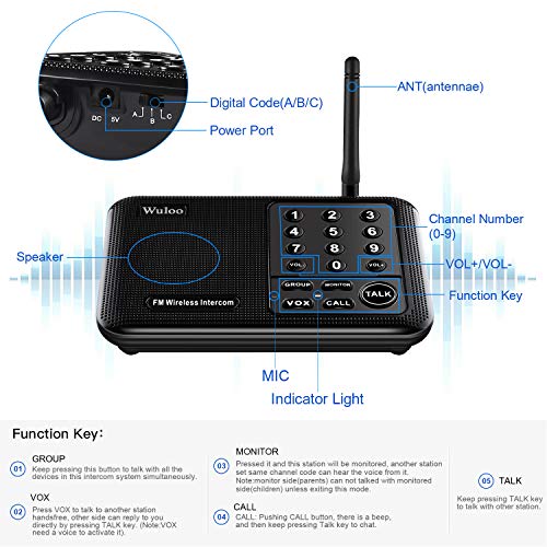 Wuloo Intercoms Wireless For Home 5280 Feet Range 10 Channel 3 Code, Wireless Intercom System For Home House Business Office, Room To Room Intercom, Home Communication System (6 Packs, Black) #TOP4