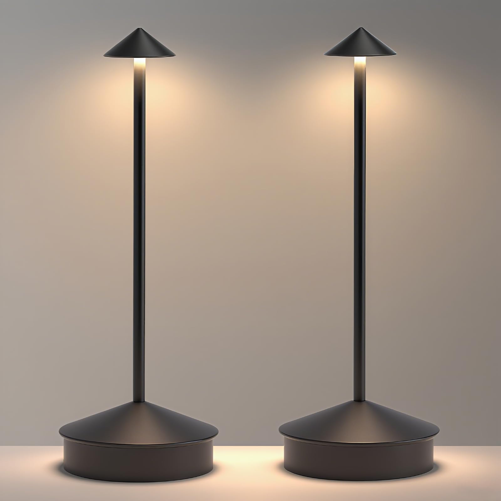 EJQ Kabellose LED-Tischlampen, tragbar, 6000 mAh, wiederaufladbare Tischlampen, Touch-Steuerung, Outdoor-Tischlampen, 3 Farben, dimmbar, für Restaurant, Terrasse, Schlafzimmer, 2 Stück