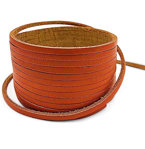 Creavvee Flat Genuine Real Leather Strip Bead Thong Cord Braiding String Threads Lace Cowhide Craft for Jewelry Making Necklace Bracelet, 3mm x 3m, Light Brown