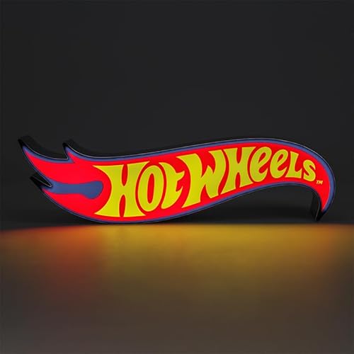 Hot Wheels Logo-Licht – Offiziell lizenziertes Renn-Logo-Ikonen-Nachtlicht, Rennstrecken-Spielzimmer-Dekoration und Geschenk für Jungen und Mädchen, Spielzeugauto und Schlafzimmer-Zubehör und