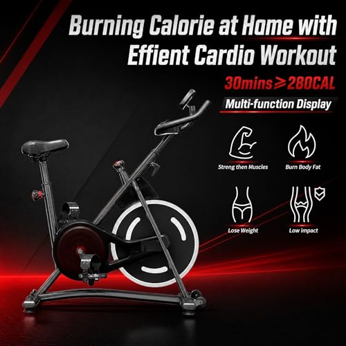 Image of HOELLL Exercise Bike Stationary Bikes for Home Compact Indoor Cycling Bike | with Tablet Mount, with Exclusive Heart Rate Sensor and APP Sync, with Continuously Variable Resistance, Black&White&Red