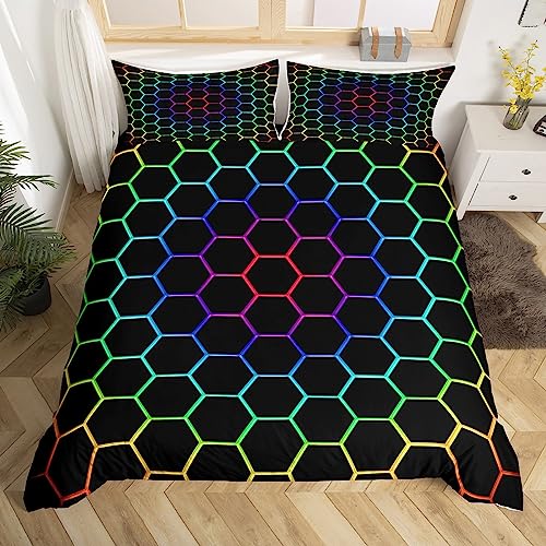 Housse de couette ruche géométrique 3D au style néon multicolore - 2