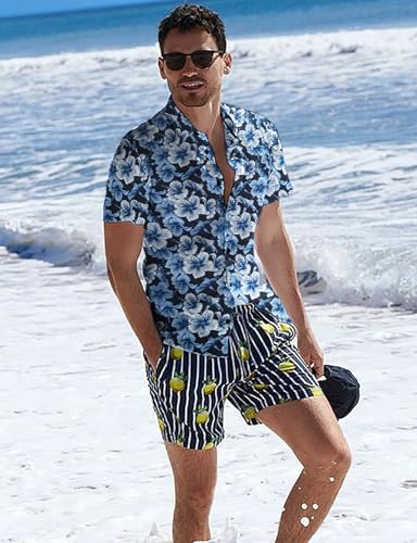 Image of Yoimira Hawaiian Shirts for Men, Print Mens Casual Short Sleeve Button Down Shirts Floral Aloha Beach Shirt