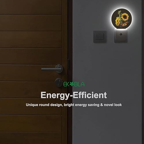 Miniatura 5 de EKOBLA Luz nocturna de girasol y mariposa, luces nocturnas enchufables a la pared para niños y niñas, luz nocturna LED, lámpara redonda para