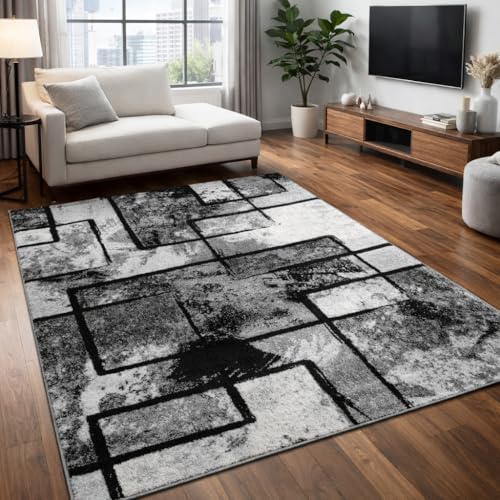 Tapete Paco Home Abstracto 4' x 5'7" Negro Gris miniatura 1