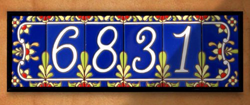 Earthtones 3" X 6" Ceramic Tile Address House Number Talavera Cobalt Blue #3 Three #TOP1