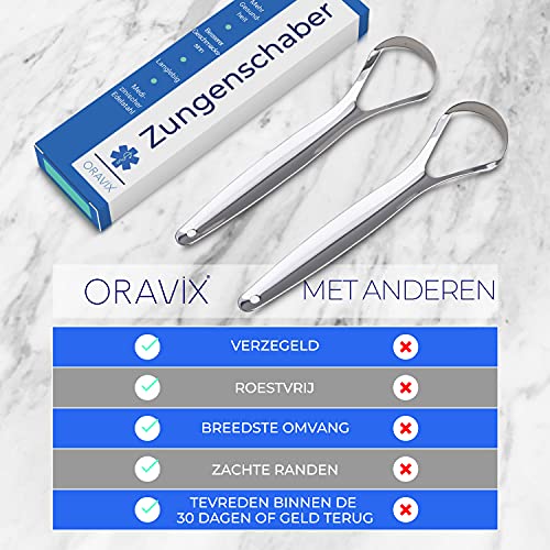 Zungenschaber Edelstahl | Zungenreiniger Set | Zungenputzer | Zungenbürste aus Edelstahl | Zungenkratzer aus Edelstahl | Tongue Scraper | Zungenreiniger Edelstahl | ORAVIX