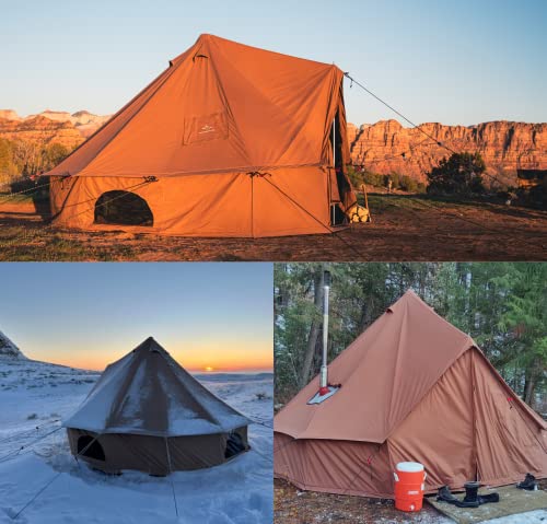 Whiteduck Regatta Canvas Bell Tent- W/Stove Jack, Waterproof, 4 Season Luxury Outdoor Camping And Glamping Yurt Tent (Brown, 10' Water Repellent) #TOP2