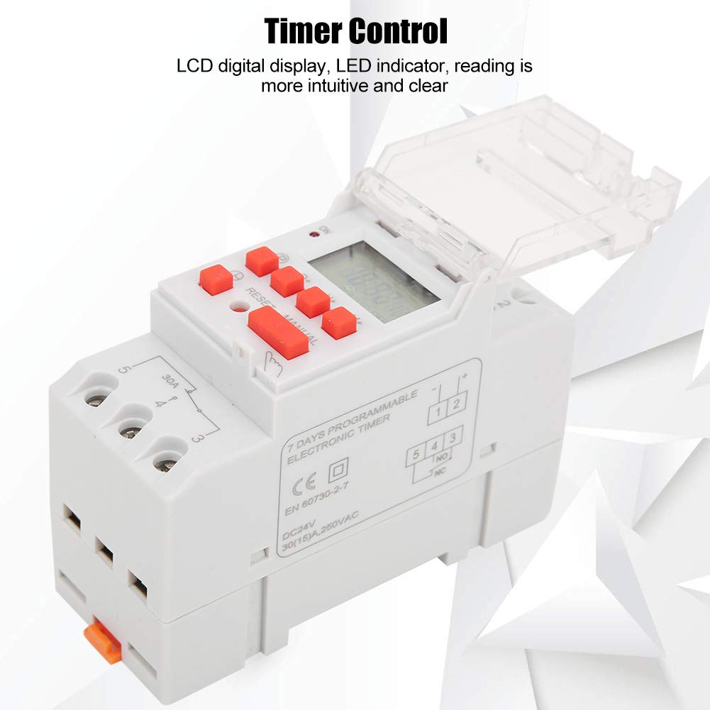 Interrupteurs de Minuterie Murale, DC 24 V 30 A Hebdomadaire 12/24 Heures Interrupteur de Minuterie LCD Contrôle Marche/arrêt Relais de Temps Programmable