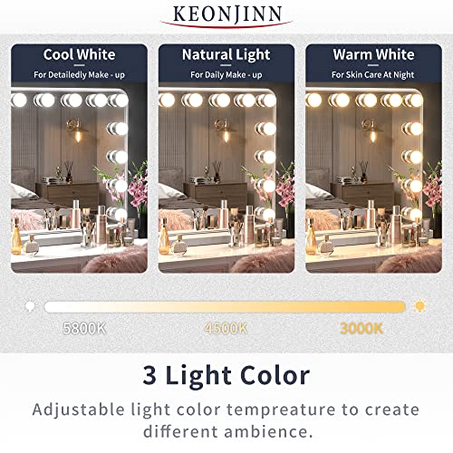 Keonjinn Large Vanity Mirror With Lights,Hollywood Lighted Makeup Mirror Dimmable Led Bulbs(23X18) Dressing Room & Bedroom, Tabletop Or Wall-Mounted, Slim Metal Frame Design(White) #TOP1
