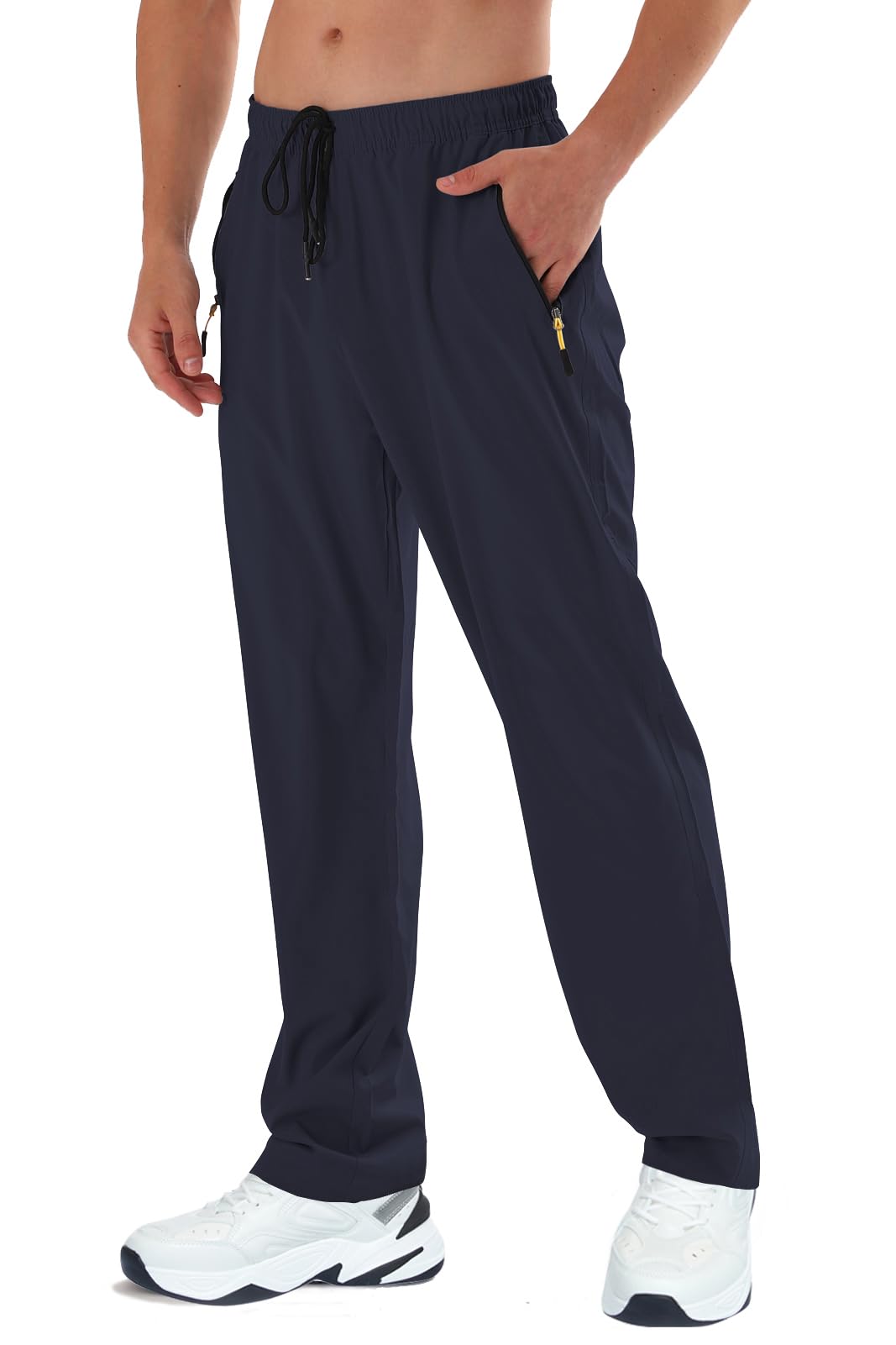 AIRIKE Men's Elastic Waist Hiking Pants Water Resistant Quick-Dry Lightweight Outdoor Sweatpants with Zipper Pockets