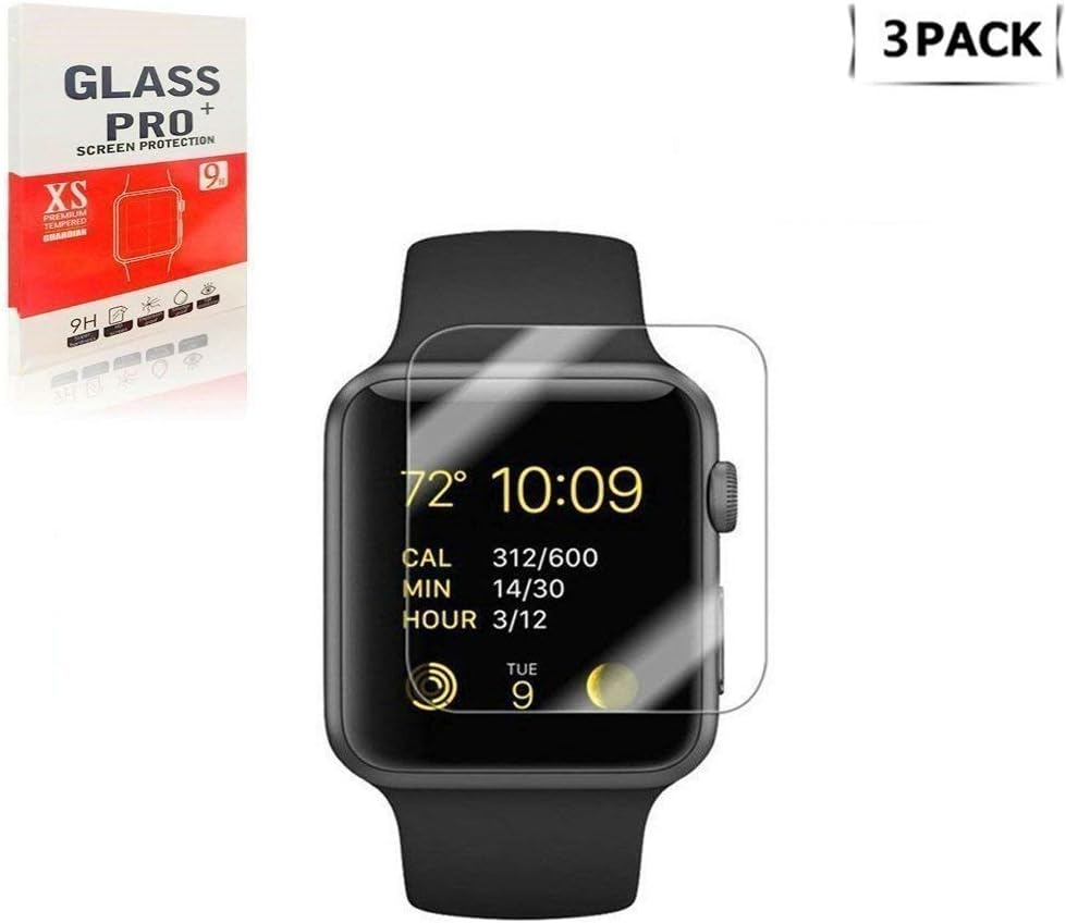 [3 Pack] Apple Watch 42mm Screen Protector,Linboll - [Only Covers the Flat Area] Anti-Scratch, 9H Hardness, Bubble Free Tempered Glass Screen Protector for Apple Watch 42mm