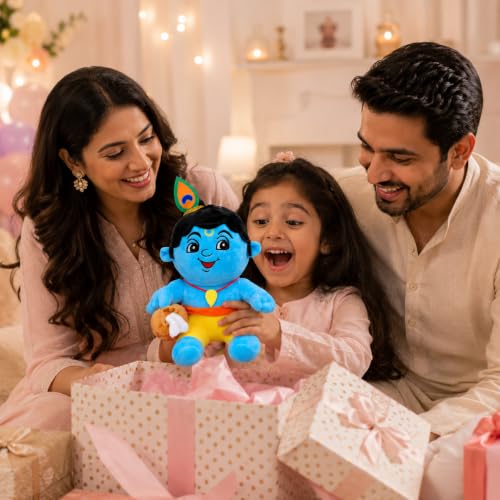 Image of AVSHUB Baby Krishna Plush Toy Cute Bal Gopal Soft Doll with Makhan Pot for Soft Plush Toy, Best Birthday Gift for Infants, Toddlers & Kids (Medium - 28 Cm, Without Music)