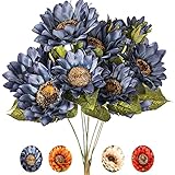 Luyue Artificial Sunflowers Bouquet Fake Vintage Sunflower Autumn Flower for Decoration,9 Floral Heads Faux Flowers Bunch for Home Decor-Vintage Blue