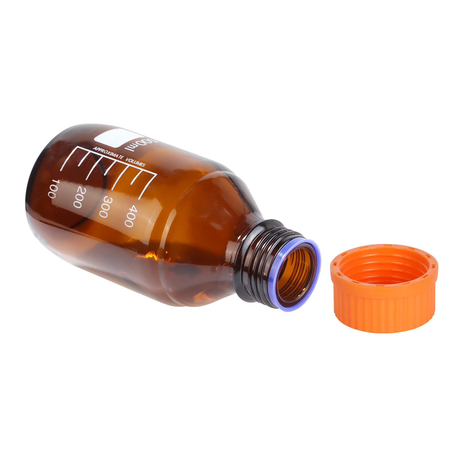 Moonetto Paquete de 8 botellas de vidrio de borosilicato ámbar graduadas de 500 ml de reactivo de laboratorio/almacenamiento con tapa de rosca naranja GL45