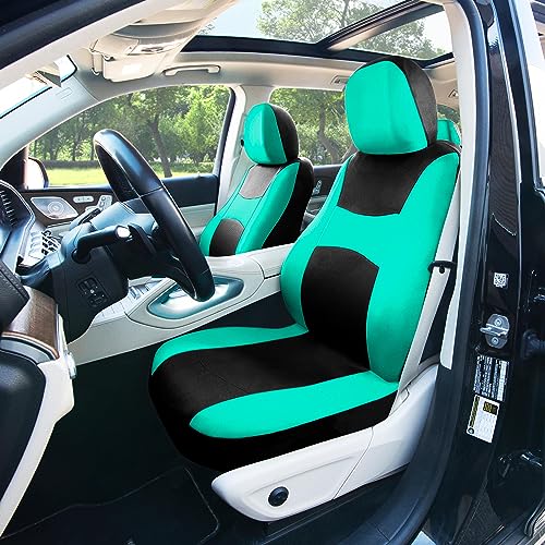 Image of FH Group Universal Automotive Seat Covers Full Set | Light & Breezy Flat Cloth Washable Car Seat Cover for SUV, Sedan, Truck | Airbag Compatible Interior Upgrade - Mint /Black