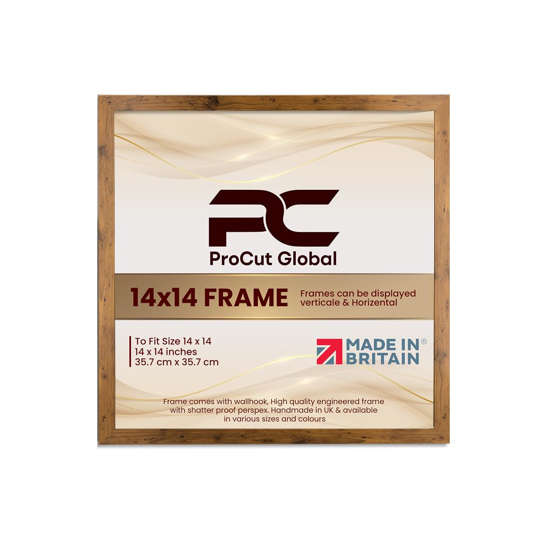Procut Global 14X14 Rustic Oak Picture Frames - Modern Wooden Photo Frame with Shatterproof Perspex for Wall or Tabletop - Perfect for Posters, Certificates, Prints - Sizes & Colors Available