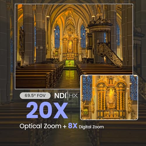 Image of AI Auto Tracking NDI PTZ Camera 3G-SDI /USB3.0 /HDMI /LAN IP PoE IP Live Streaming 20X Optical and 8X Digital Zoom Camera 1080P 60FPS for Church Services Worship Education Events vMix OBS YouTube