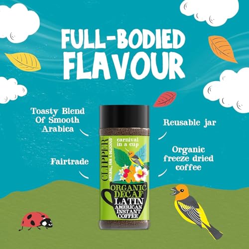 Clipper Latin American Organic Instant Decaf Coffee | 6 x 100g Jars | Bulk Buy Gourmet Decaffeinated Instant Coffee | Sustainable Fairtrade Arabica by Clipper Teas | Ethically Sourced & Eco Conscious