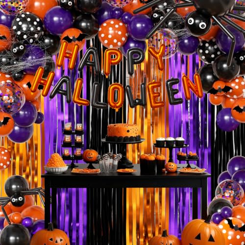 Orange Purple Black Balloon Fringe Curtains for Halloween Party Decorations - image 3