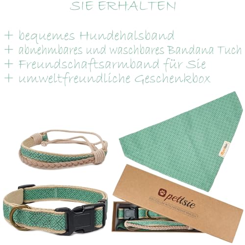 Pettsie Hundehalstuch mit Halsband und Freundschaftsarmband, Verstellbare Größen S, M, und L, Abnehmbares Bandana Tuch, Attraktive Verpackung, Hundeliebhaber, L, Grün
