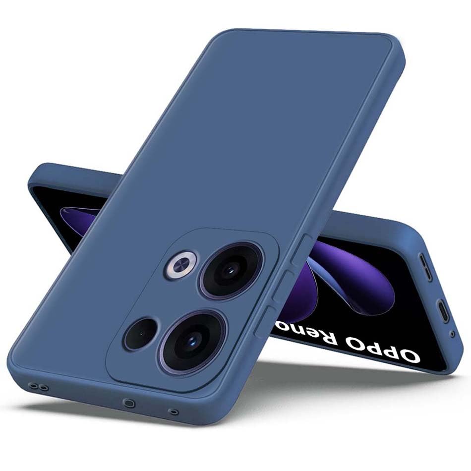 Image of Fashionury Liquid Silicon Back Cover for Oppo Reno 13 5G | Inner Velvet Fabric | Camera Protection | Anti-Fingerprint | Ultra Slim Case (Blue)