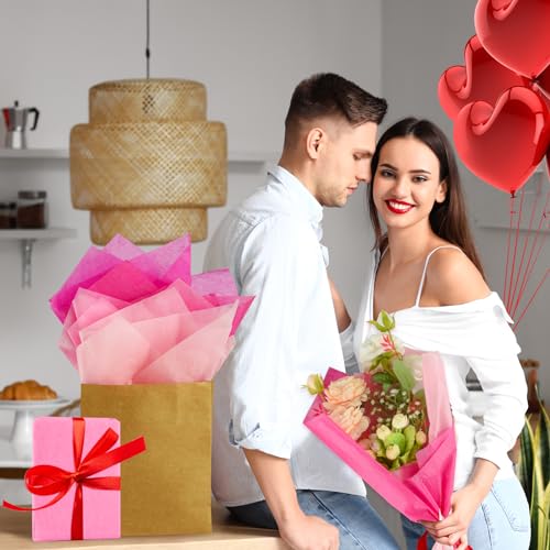 Image of NEBURORA Assorted Pink Tissue Paper Set 60 Sheets Gift Wrapping Paper Paper Bulk 3 Colors for DIY Birthday Wedding Baby Shower Easter Gift Wrapping Decoration
