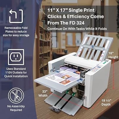 Formax FD 324 Document Folder; Drop-in Feed System, LCD Panel, Speeds of up to 8600 Pieces per Hour, Quick Release Fold Stops, Four Standard Folds, AutoBatch, Removable Fold Plates