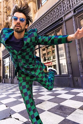 Barabas Men's Checkered Pattern Peak Lapel Suit 4SU092