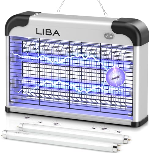 LiBa Electric Bug Zapper, Indoor Insect Killer - (2) Extra Replacement Bulbs - Fly, Mosquito Killer and Repellent - Lightweight, Powerful 2800V Grid, Easy-to-Clean, with a Removable Washable Tray.