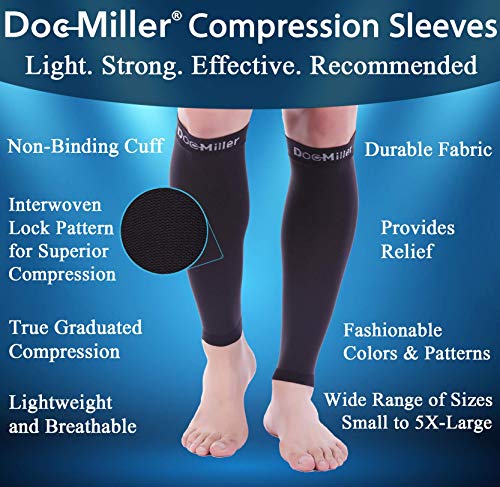 Image of Premium Calf Compression Sleeve 1 Pair 20-30mmHg Strong Calf Support Graduated Pressure for Sports Running Muscle Recovery Shin Splints Varicose Veins Doc Miller (Black, 2-Pack, 3X-Large)