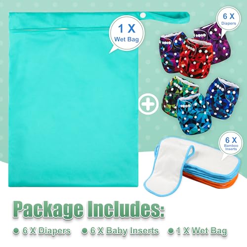 Image of Wegreeco Cloth Diapers 6 Pack with Inserts & Wet Bag, Washable Reusable Diapers for Babies, One Size Adjustable (Abstract Geometrical)