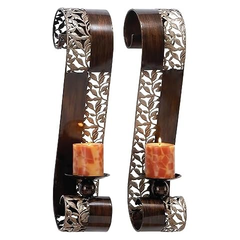 Deco 79 Metal Wall Sconce with Scroll Designs, Set of 2 5", 5"W, Brown Cover