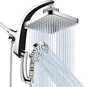 Filtered Shower Head with Handheld,2-IN-1 High Pressure Rain Shower Heads with 10-Setting Handheld Spray Combo,Water Softener Filters Beads for Hard Water – Remove Chlorine – Reduces Dry