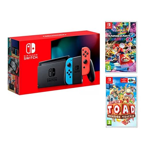 Nintendo Switch console Rouge/Bleu Néon 32Go Pack + Mario Kart 8 Deluxe + Captain Toad: Treasure Tracker