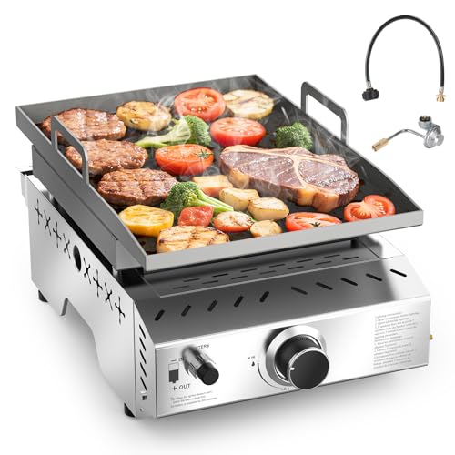 Image of COWSAR Portable Gas Grill 8000 BTU 304 Stainless Steel Propane BBQ Griddle