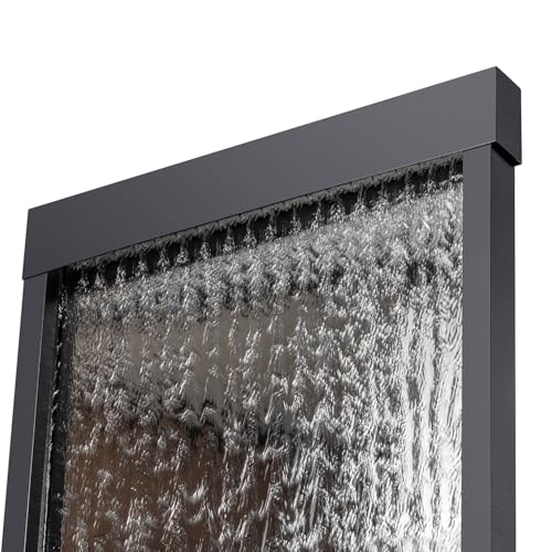 Image of Alpine Corporation Mirror Waterfall Fountain with Stones and Lights - Zen Indoor /Outdoor Decor for Office, Living Room, Patio, Entryway - 72 Inches