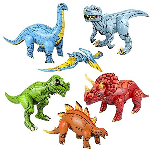 Inflatable Dinosaur Set of 6 by Forest & Twelfth Kids  Includes Apatosaurus, Stegosaurus, Pterodactyl, T-Rex, Raptor, Triceratops  Ideal Decorations for Pool Party, Birthday Parties, Home  Fun Educational Toys
