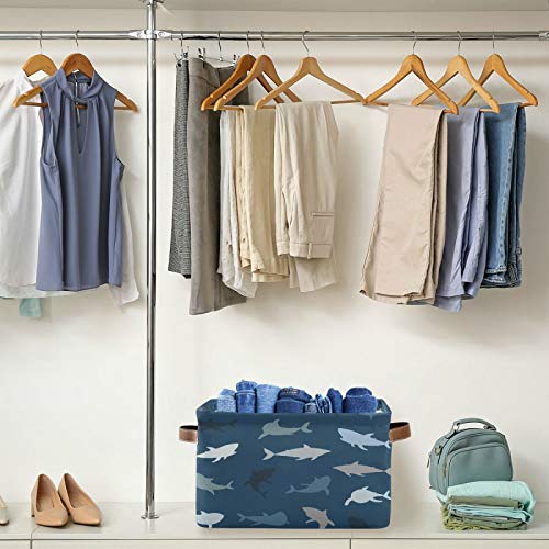 Storage Basket Sea Animal Shark Storage Cube Box Durable Canvas Collapsible Toy Basket Organizer Bin With Handles For Shelf Closet Bedroom Home Office #TOP4