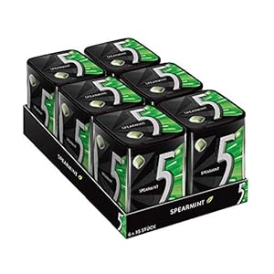 5GUM Spearmint Kaugummi | Zuckerfrei | Großpackung | 6 Dosen (6 x 35 Dragees)