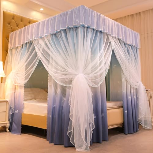 GJMSSMY Cortinas para Cama con Dosel de Princesa con Cubierta Superior Antipolvo, mosquitera Doble de 4 Postes en Las Esquinas, mosquitera Tipo Tienda de campaña para Cama Queen/King para