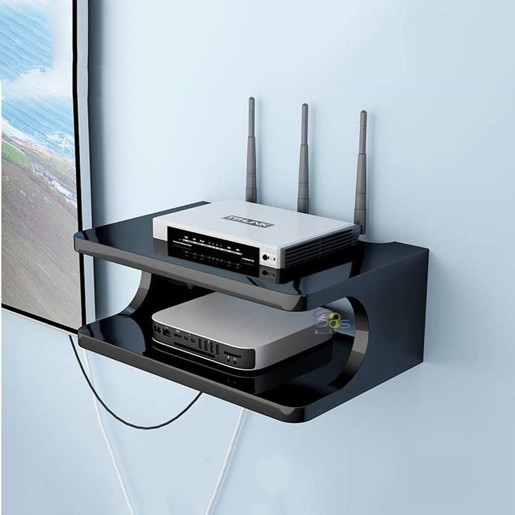 LIVINGLOOM Wooden Wall Shelf Set Top Box Stand Wooden Set Top Box Wall Shelf WiFi Router Holder Setup Box Stand for Living Bed Room Decor (Black)-image-27