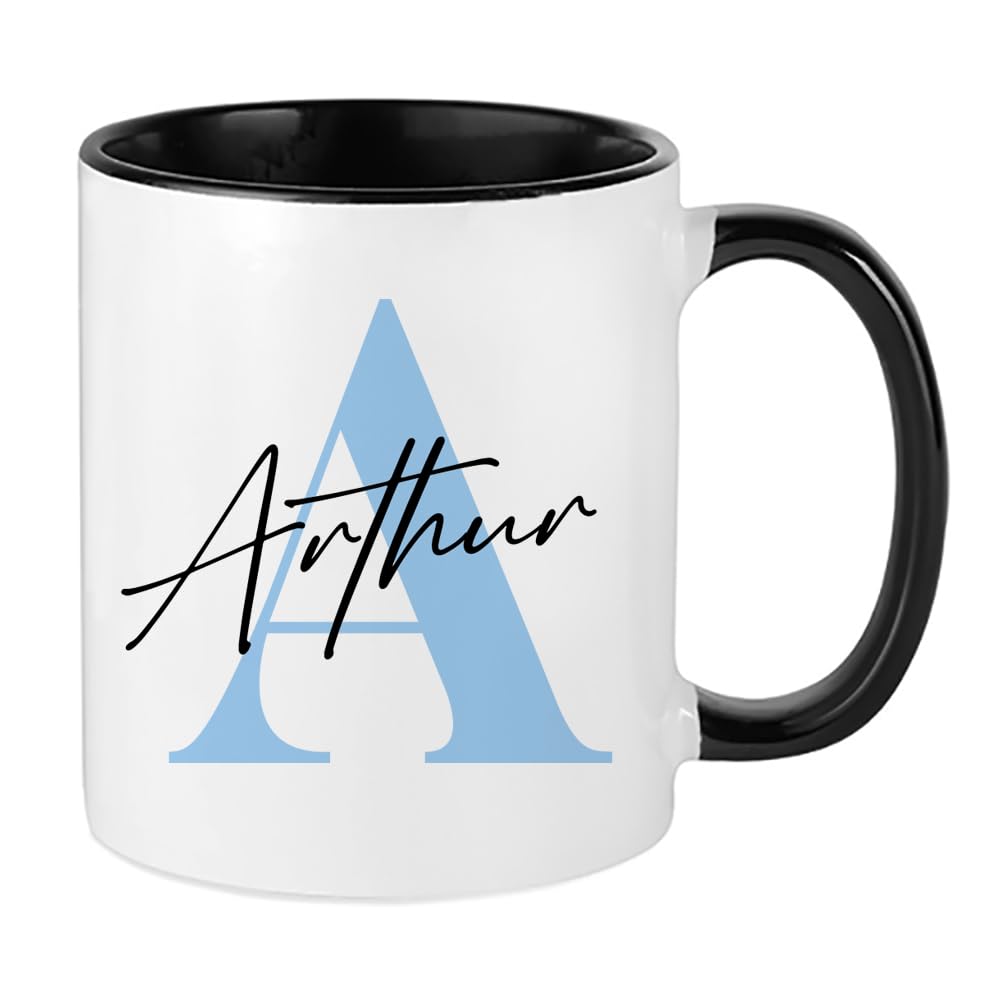 Getagift Personalised Mug Initial with Name, Alphabet Mug, Inside Coloured Coffee, Tea Mug. (Black)